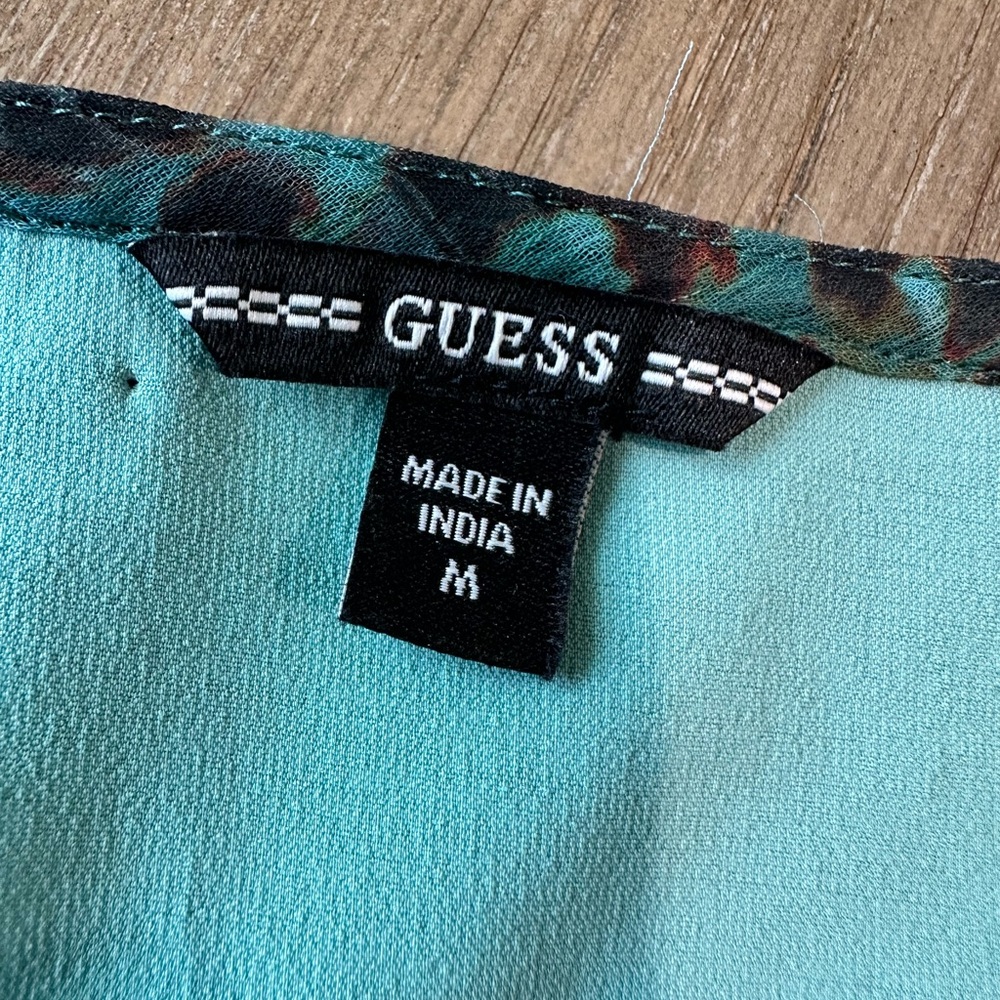 Guess Green Animal Print Long Sleeve V-Neck Midi Dress Size Medium - Picture 7 of 10